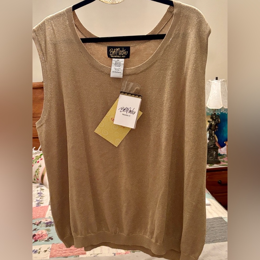 NWT Bob Mackie‎ Vintage NEW  Metallic Gold Sleeveless Top 2X